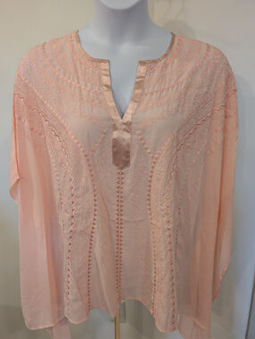 1174-Premise Woman Pink Embroidered Sheer Poncho Blouse 1X - NWT